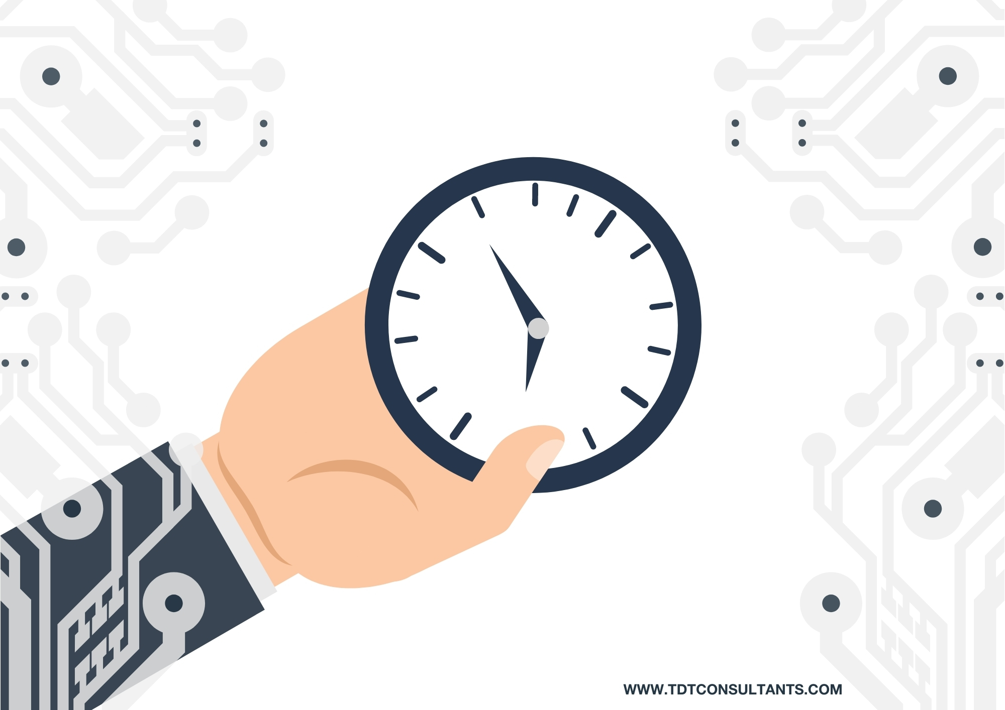 hand holding a clock - Unique Opportunities in JIT Manufacturing